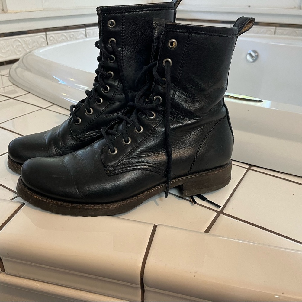 Frye Black Leather Boots with Tan Interior